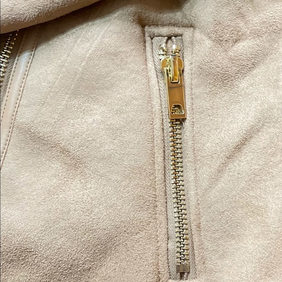 TAUPE BROWN FAUX FUR SUEDE MOTO JACKET BIKER COAT - Picture 8 of 14